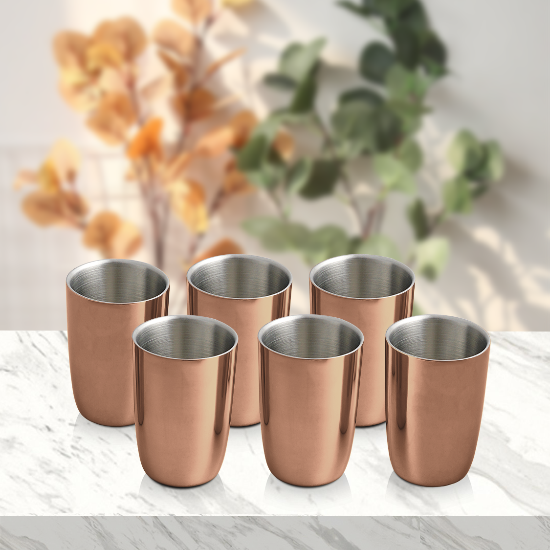 Stainless Steel 6 PCS Double Wall Glass with Rose Gold PVD Coating Nikki