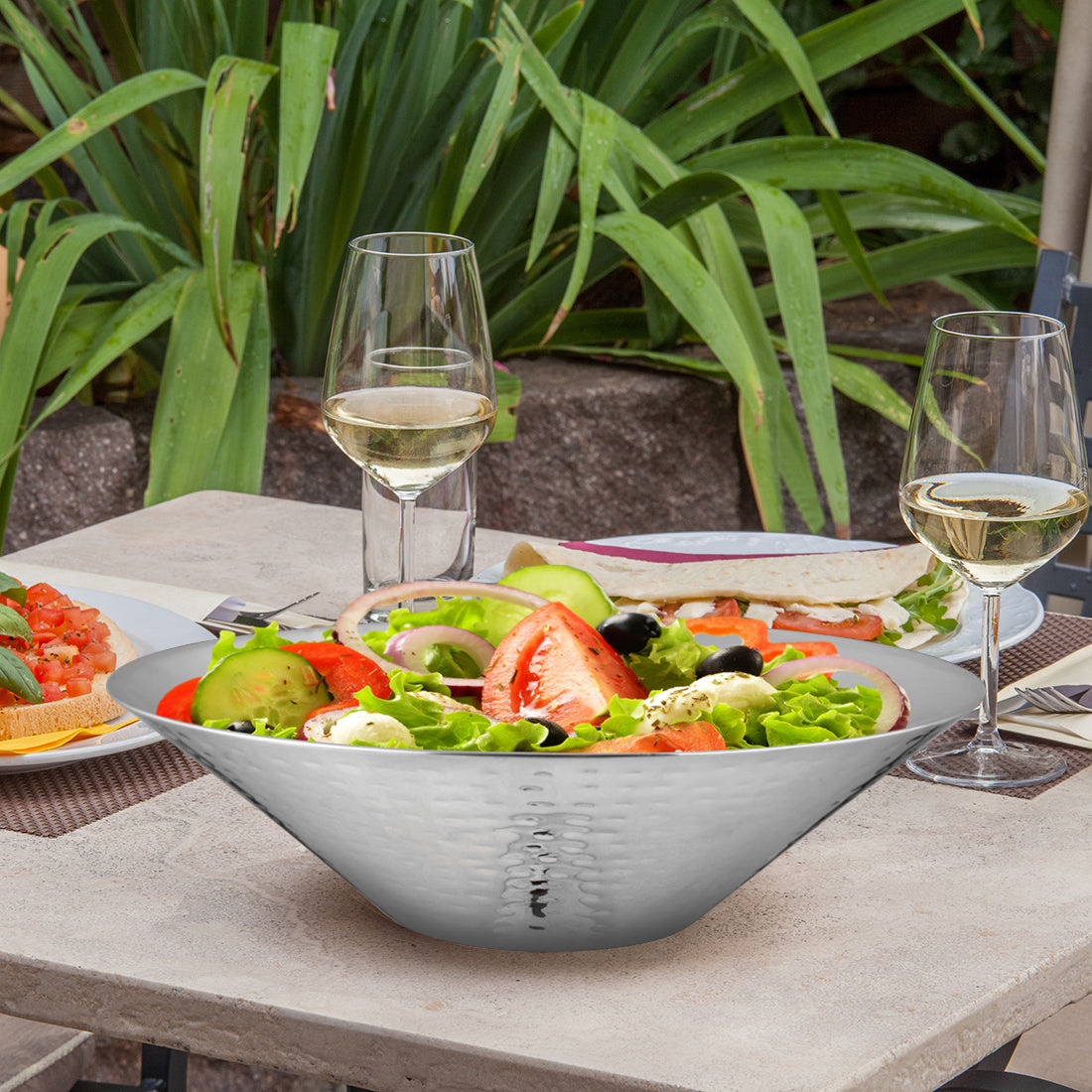 Stainless Steel Hammered Salad Bowl Conic