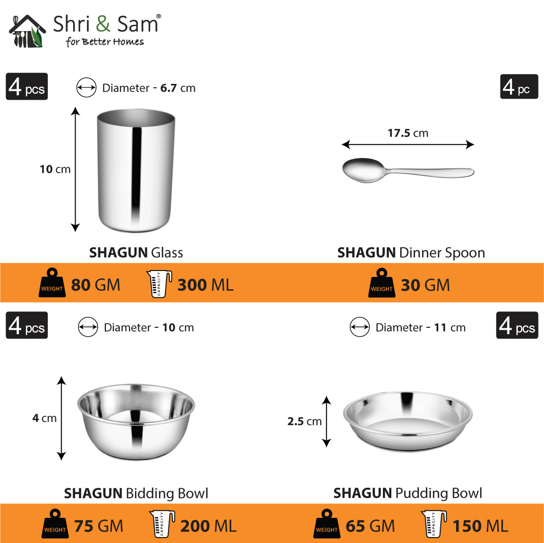 Stainless Steel 24 PCS Dinner Set (4 People) Shagun