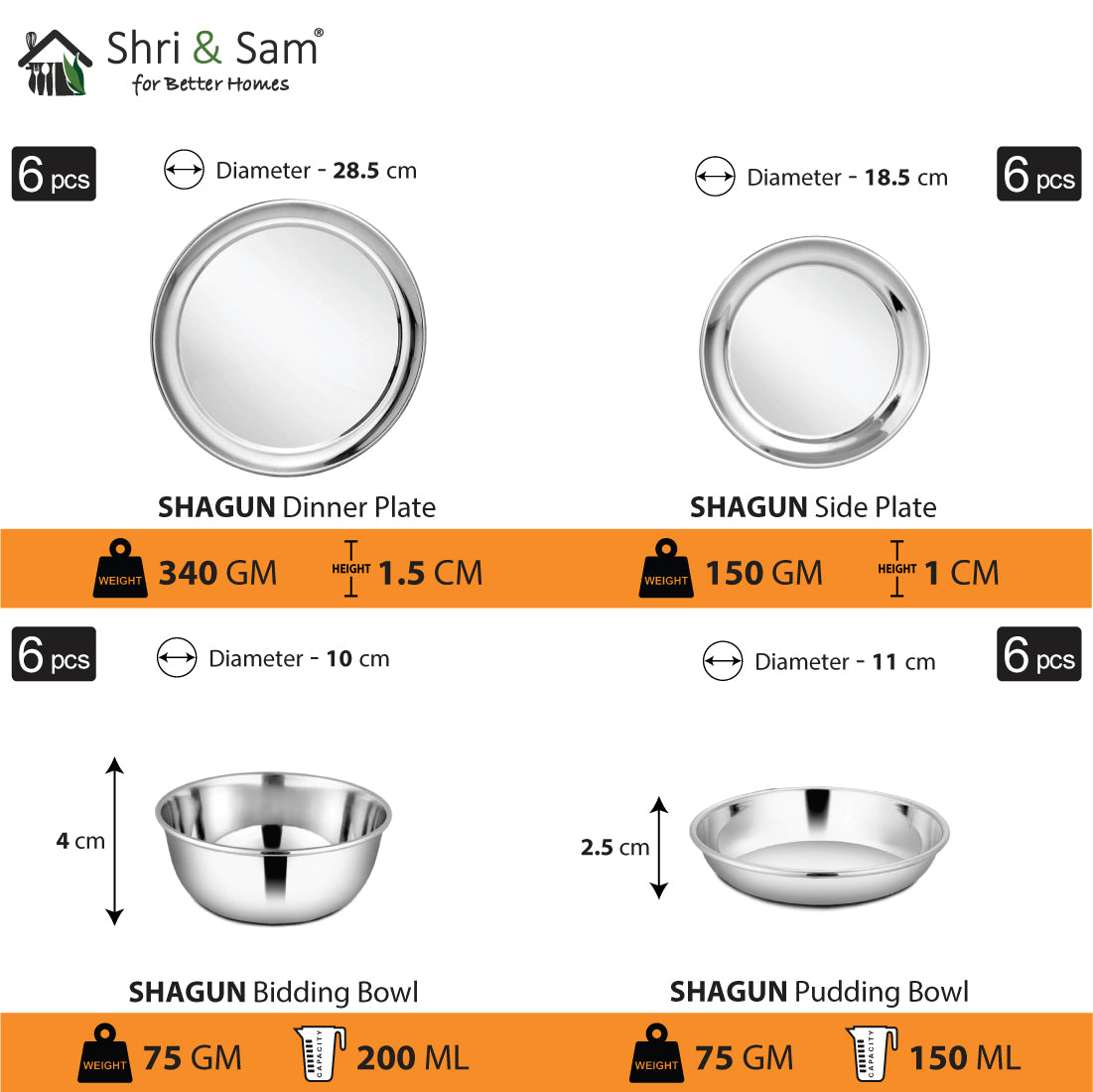 Stainless Steel 51 PCS Dinner Set (6 People) Shagun