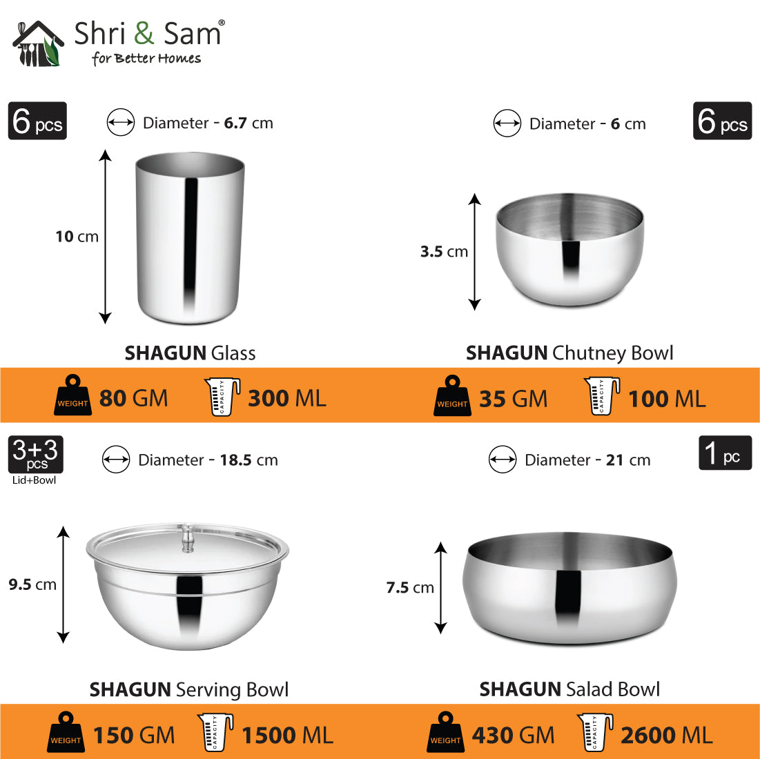 Stainless Steel 61 PCS Dinner Set (6 People) Shagun