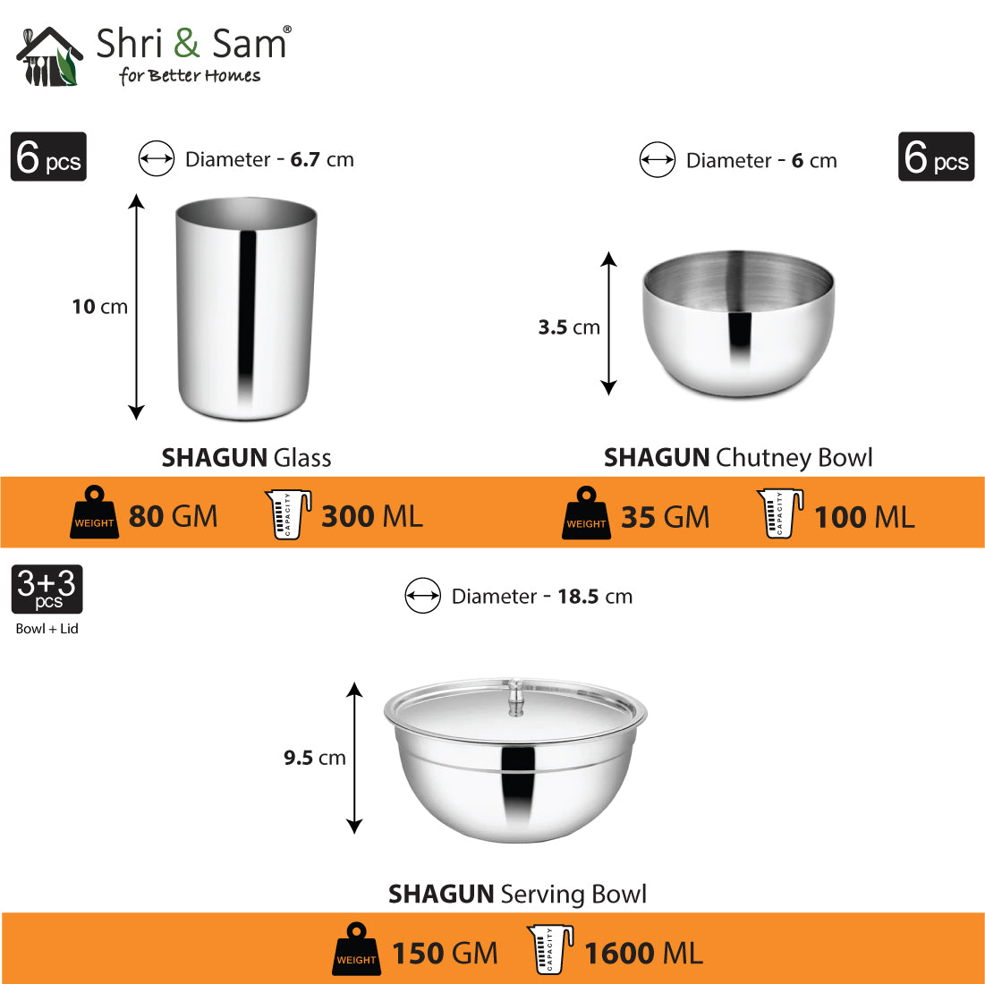 Stainless Steel 68 PCS Dinner Set (6 People) Shagun