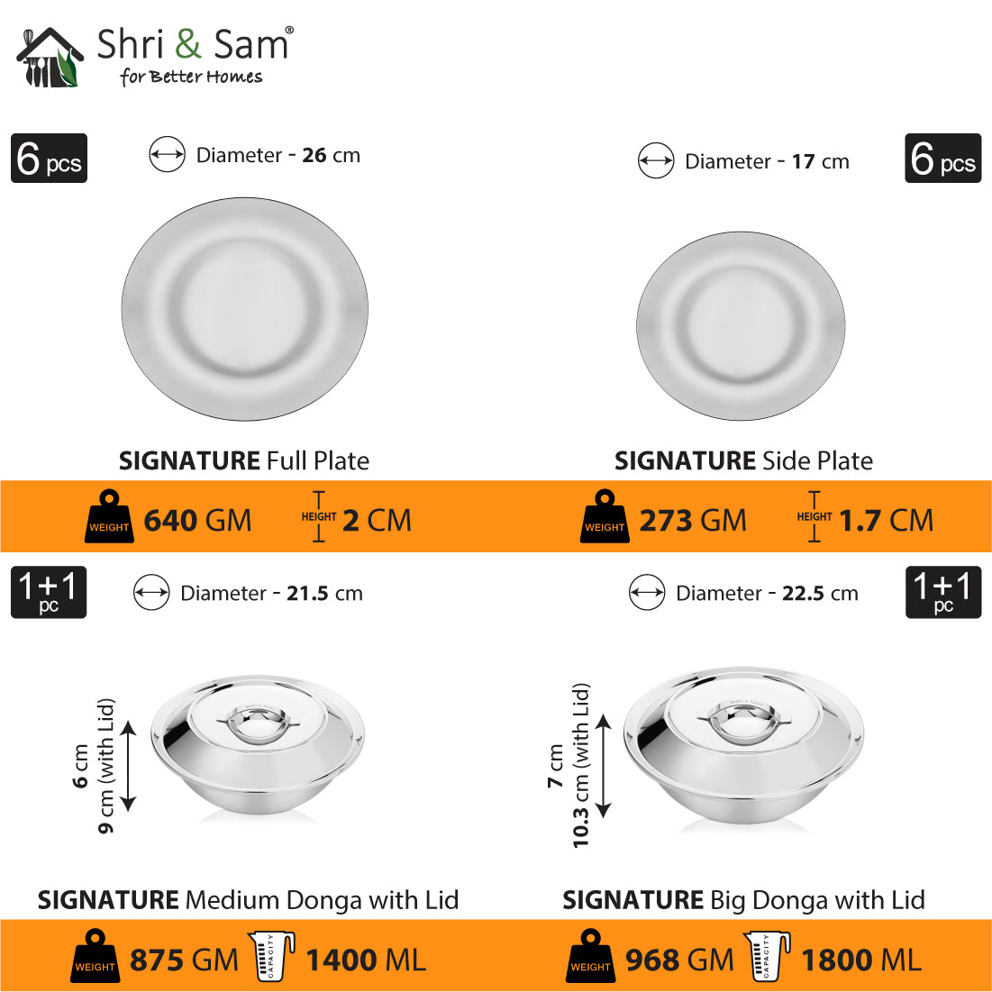 Stainless Steel 64 PCS Dinner Set (6 People) Signature