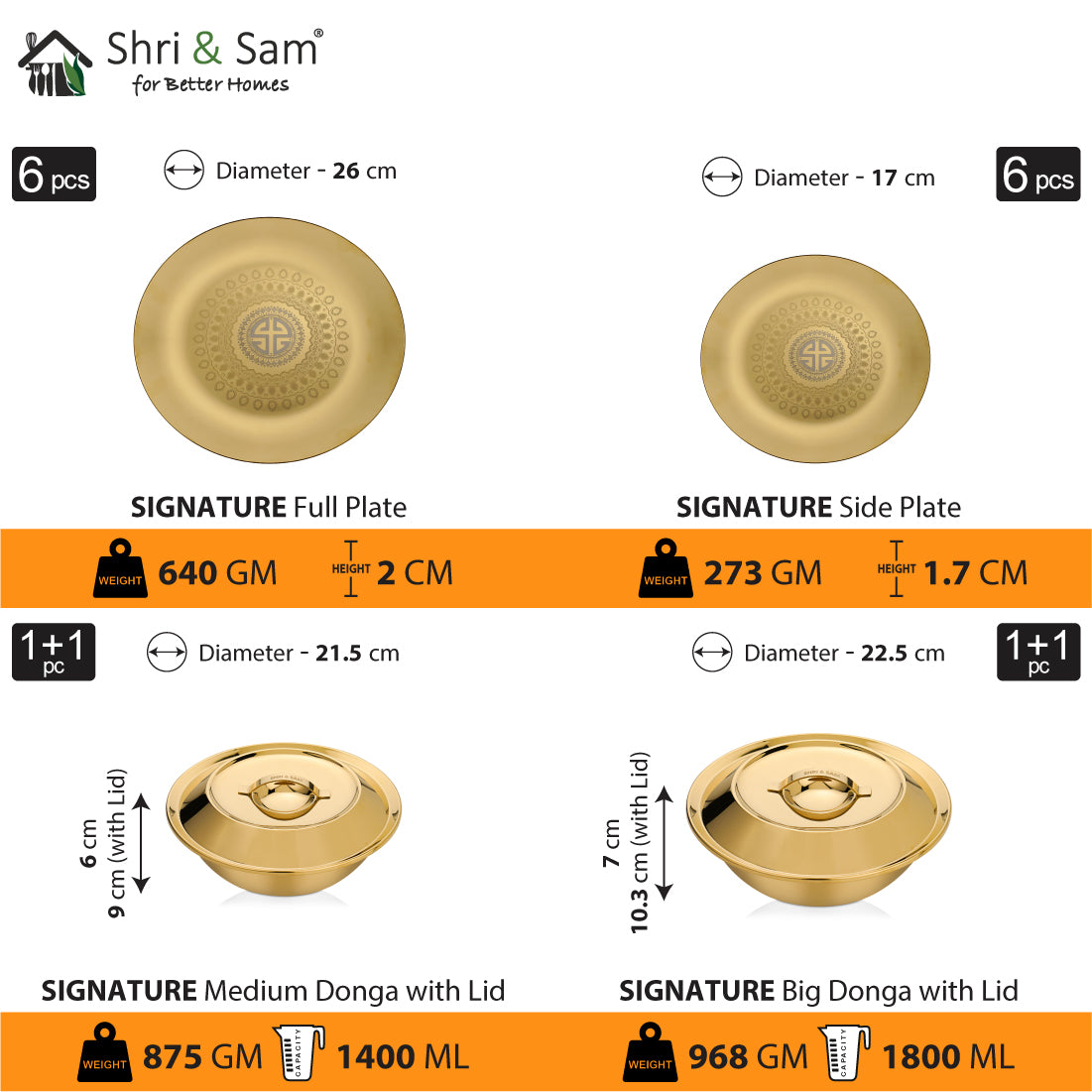 Stainless Steel 64 PCS Dinner Set (6 People) with Gold PVD Coating and Laser Signature