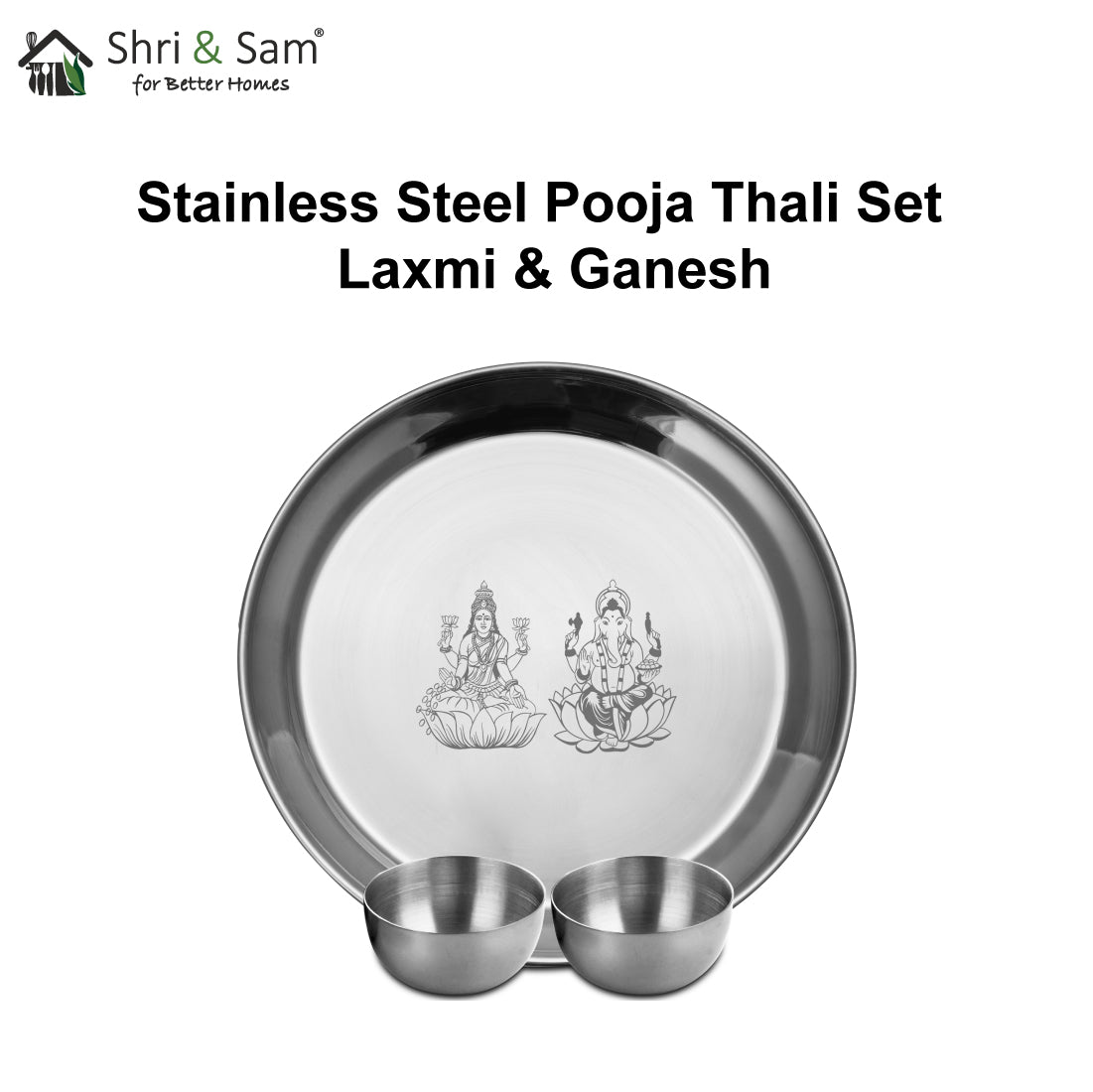 Stainless Steel Pooja Thali Set Laxmi & Ganesh