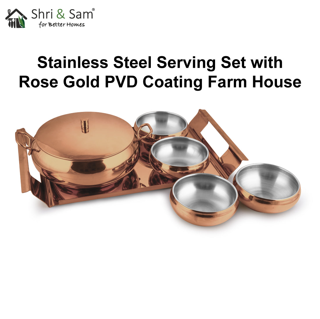 Stainless Steel Serving Set with Rose Gold PVD Coating Farm House