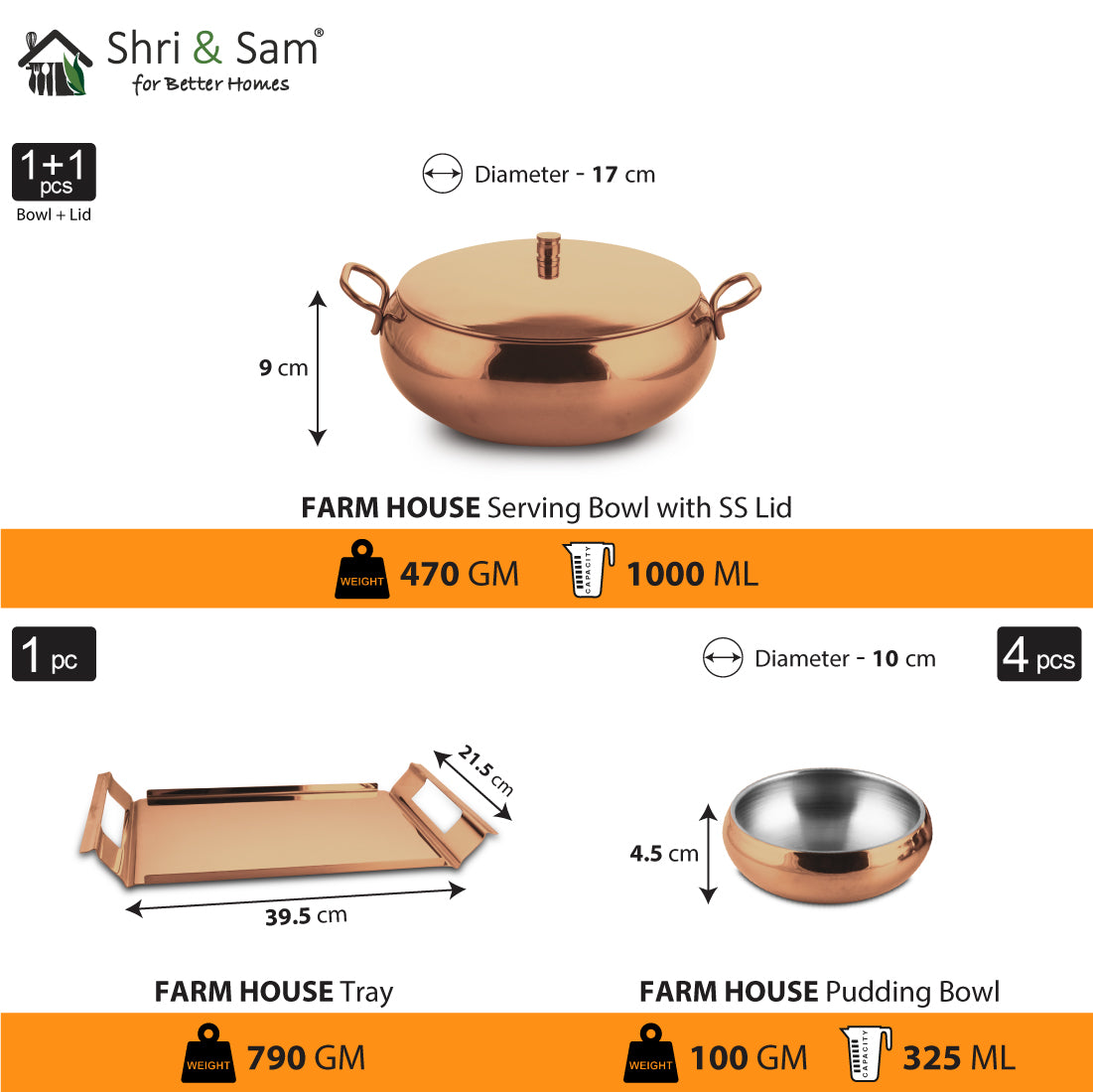 Stainless Steel Serving Set with Rose Gold PVD Coating Farm House