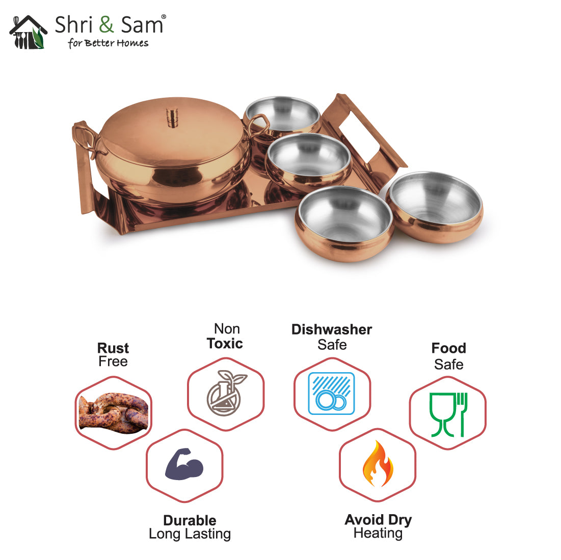 Stainless Steel Serving Set with Rose Gold PVD Coating Farm House