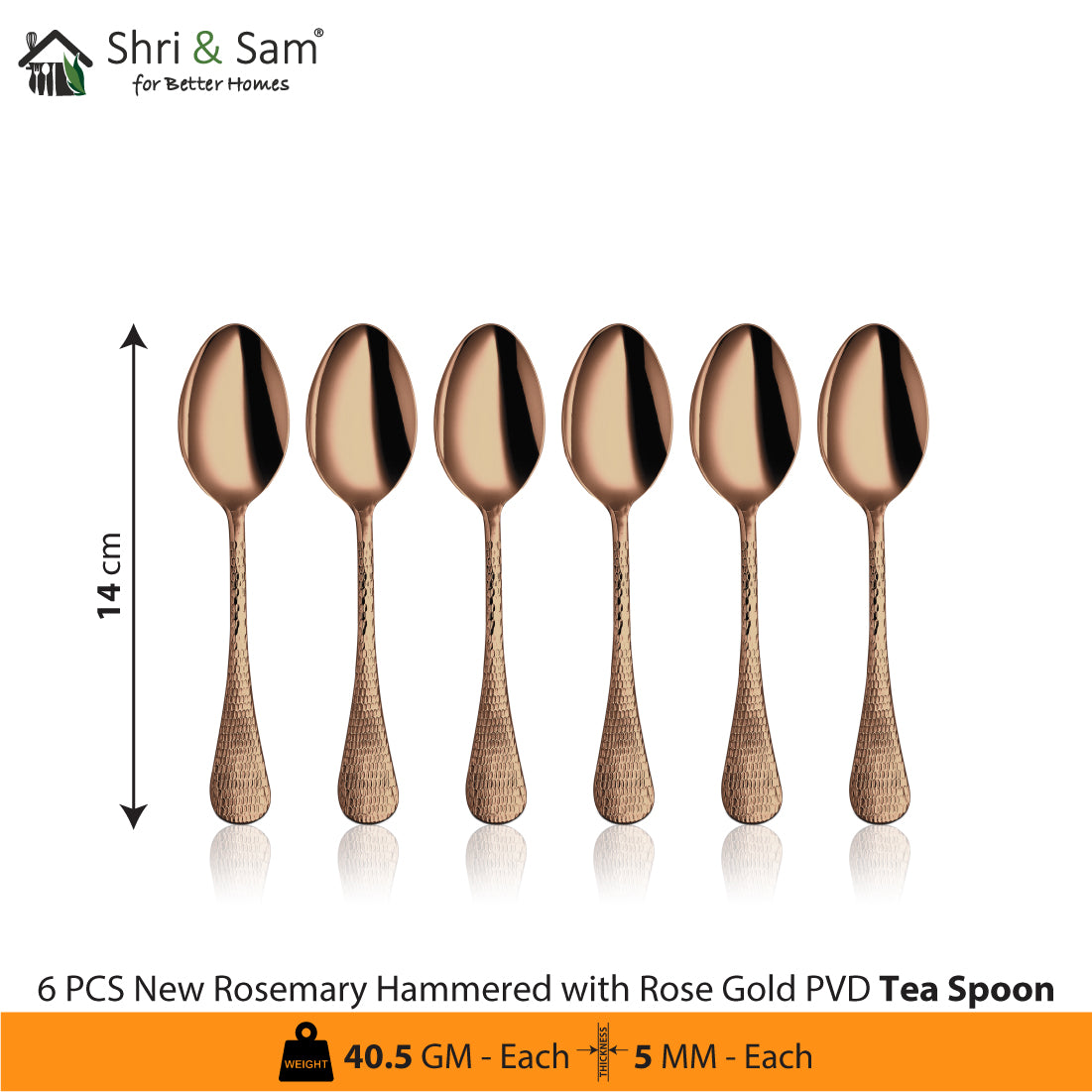 Stainless Steel 24 PCS Cutlery Set with Rose Gold PVD Coating New Rosemary Hammered