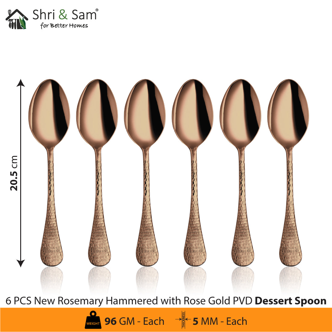 Stainless Steel 24 PCS Cutlery Set with Rose Gold PVD Coating New Rosemary Hammered