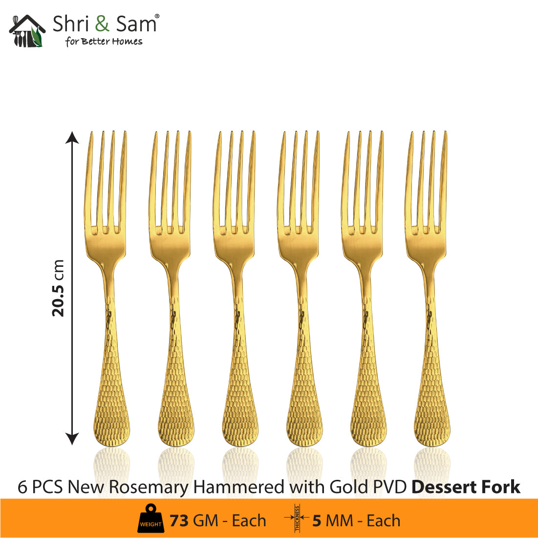 Stainless Steel 24 PCS Cutlery Set with Gold PVD Coating New Rosemary Hammered