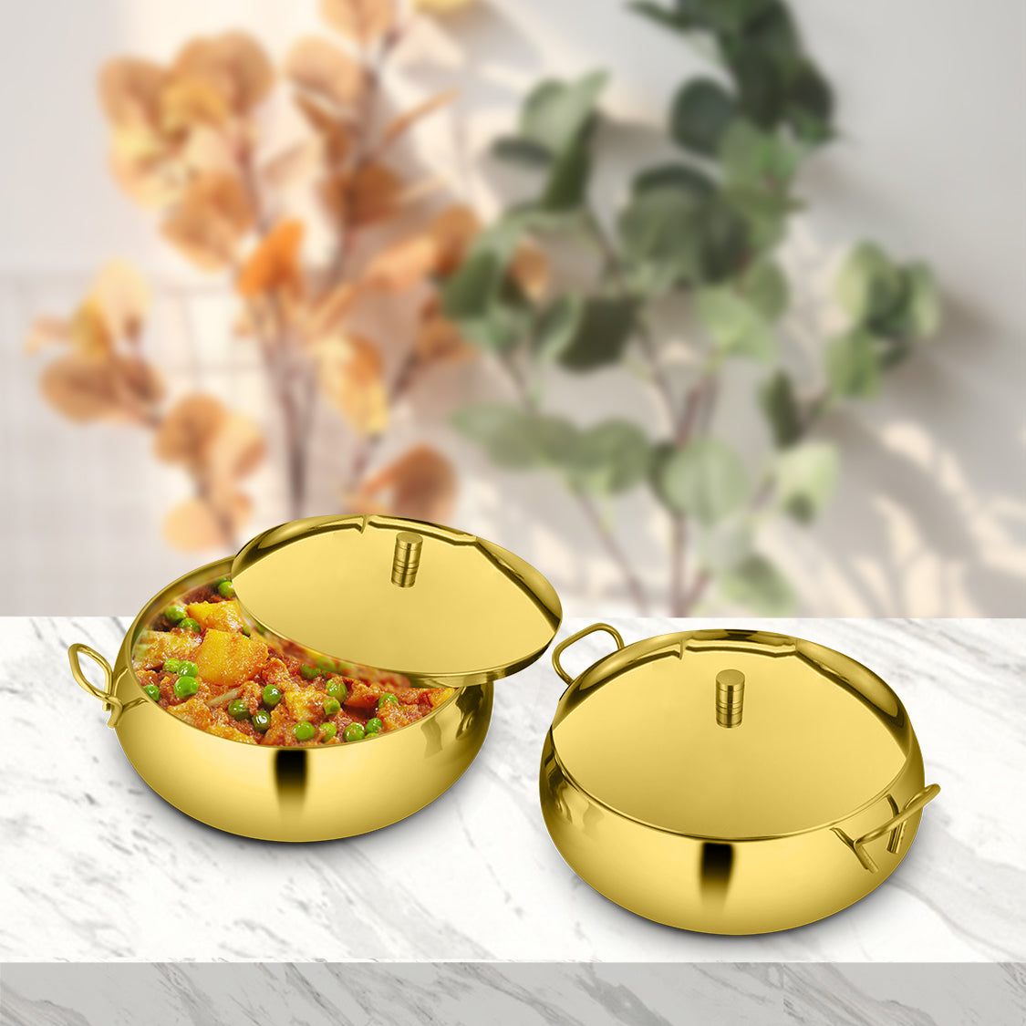 Stainless Steel 2 PCS Serving Bowl and Lid with Gold PVD Coating Marina