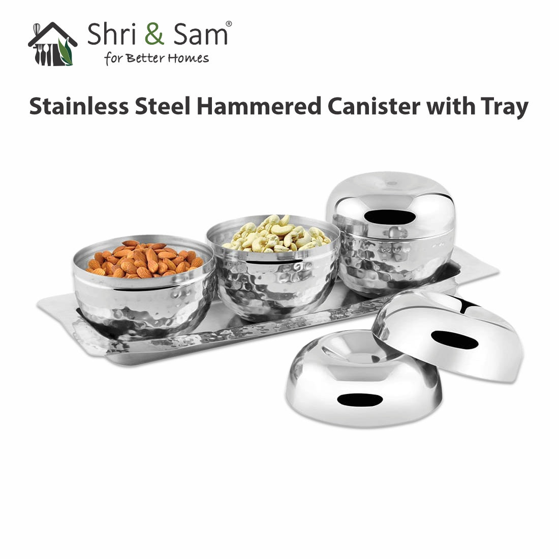 Stainless Steel Hammered Canister with Tray