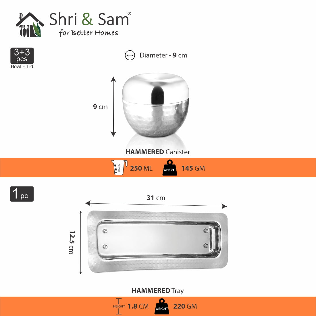 Stainless Steel Hammered Canister with Tray