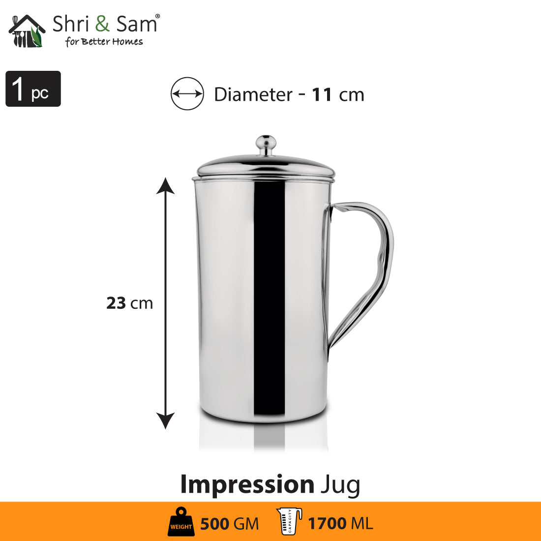 Stainless Steel 1700 ML Jug Impression