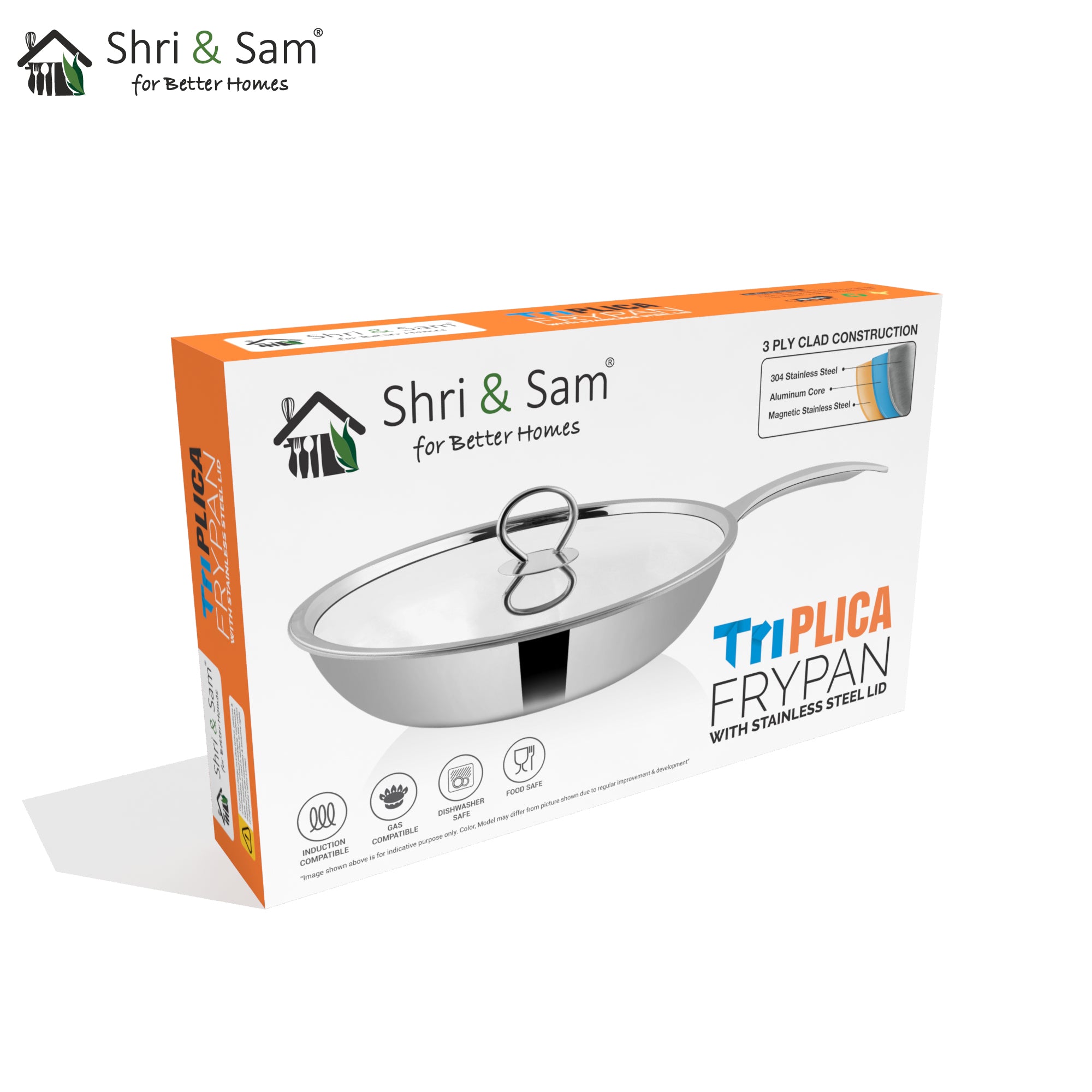 Stainless Steel Triply Fry Pan with SS Lid Triplica