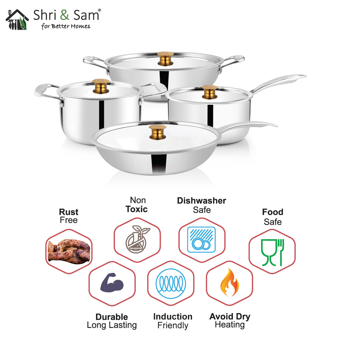 Stainless Steel 4 PCS Triply STARTER Cookware Set Triplica