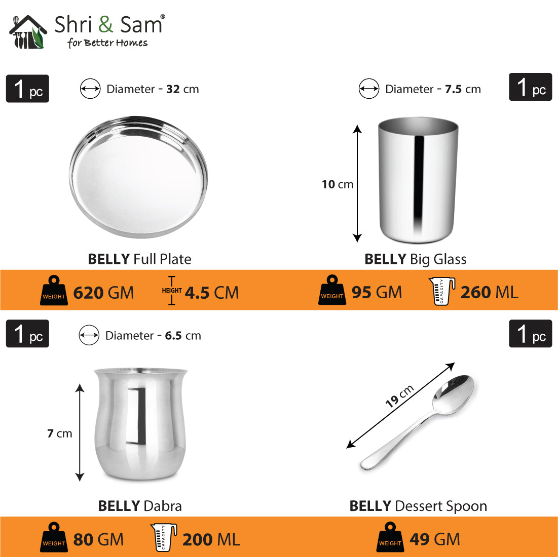 Stainless Steel Thali Set Belly