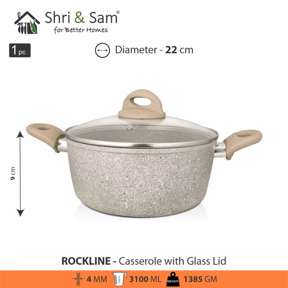 Aluminium Non - Stick Casserole with Glass Lid Rockline