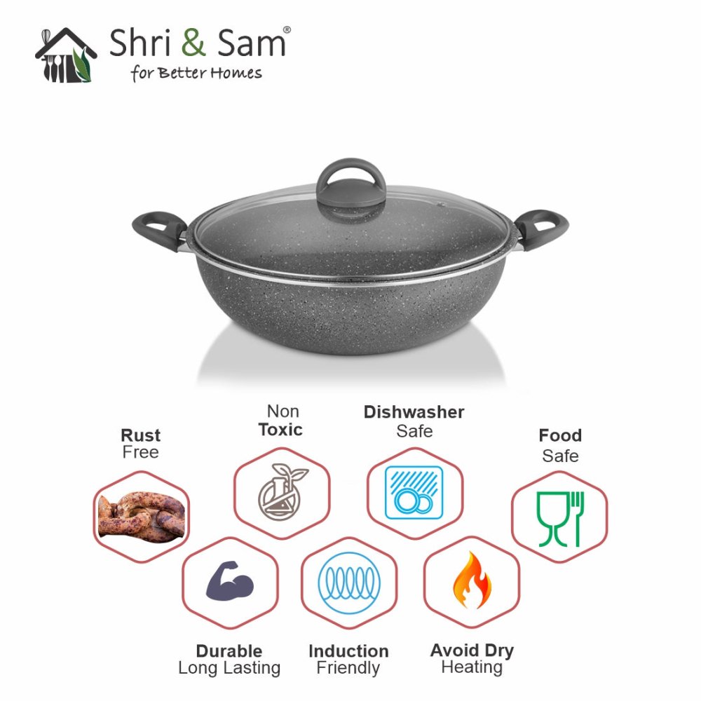 Aluminium Non - Stick Kadhai with Glass Lid Primestone