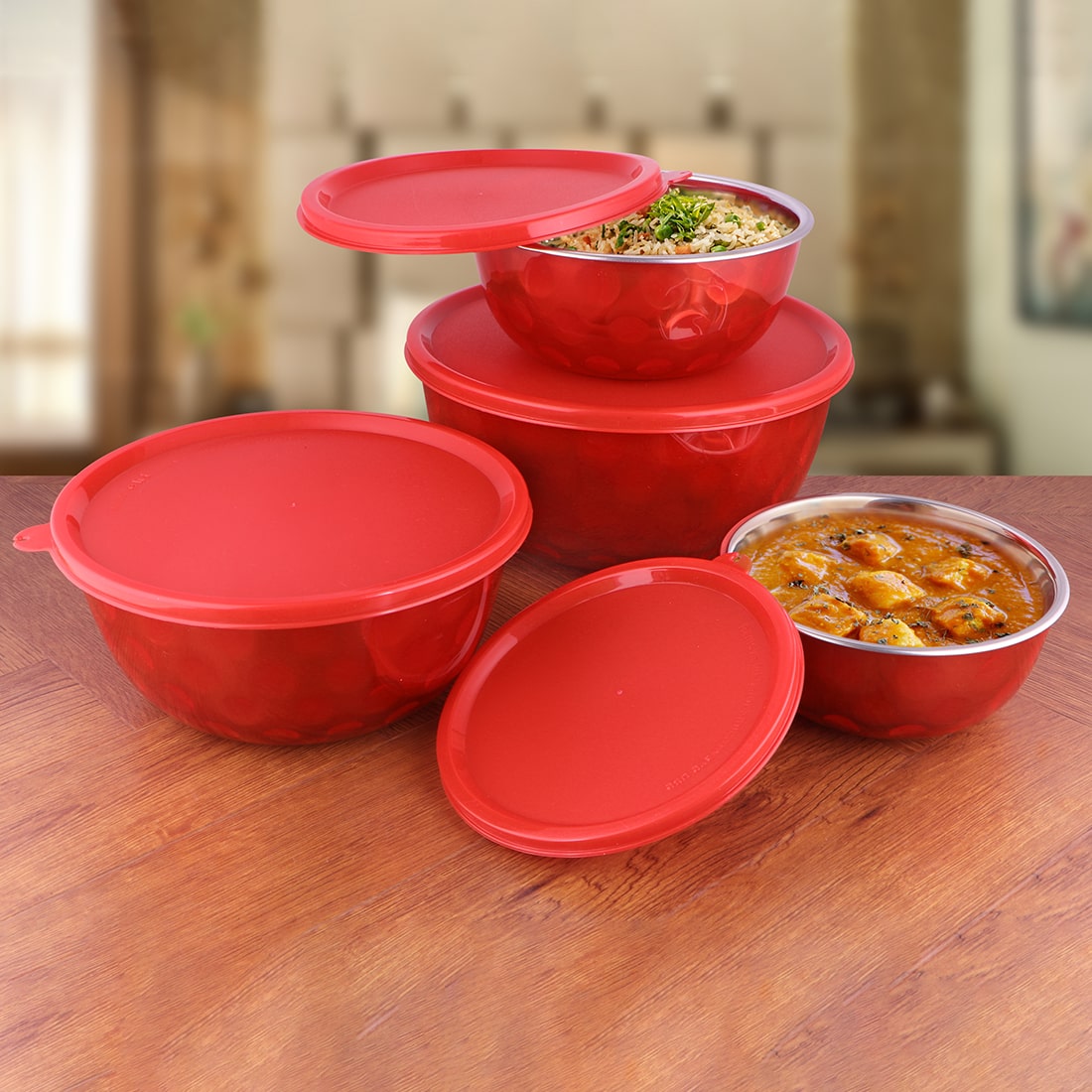 Stainless Steel 4 PCS Storage Bowl with Solid Lid Crysta