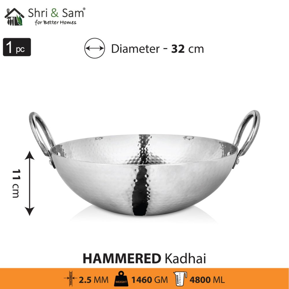 Engrave Stainless Steel Triply Deep Hammered Kadhai Pro