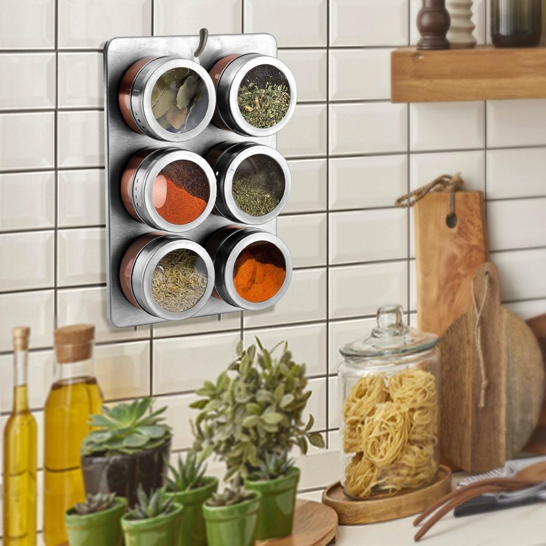 JAGDAMBA CUTLERY LIMITED Kitchen Gadget 7 PC Statinless Steel Spice Jar Set with Tray