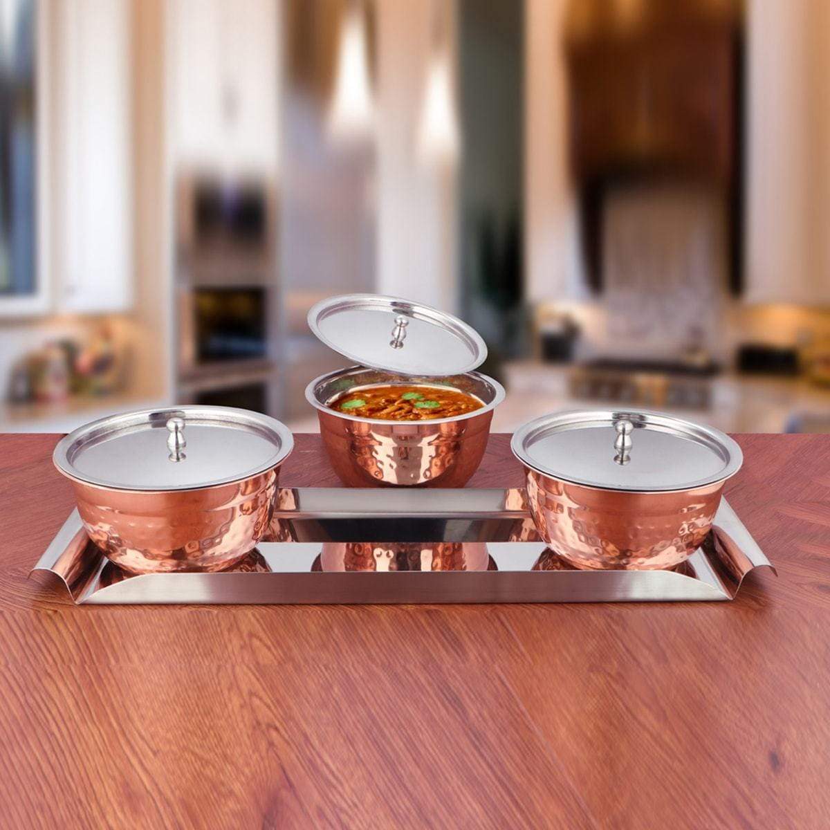 Copper Stainless Steel Serveware Bowls Set Tureen Copper Stainless Steel  Serving Dishes Cereal, Soup, Cooked Food Party Serveware, Set of 4 