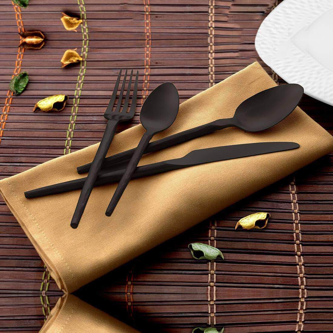 Jagdamba Cutlery Pvt Ltd. Cutlery Black 24 PCS Cutlery Set with PVD Coating - Rod Tape Granding