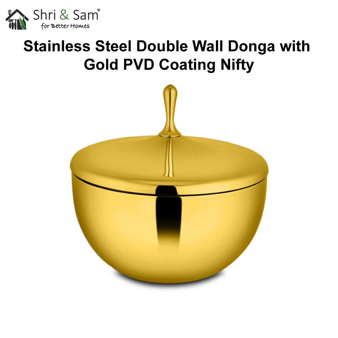 Stainless Steel Double Wall Donga with Gold PVD Coating Nifty