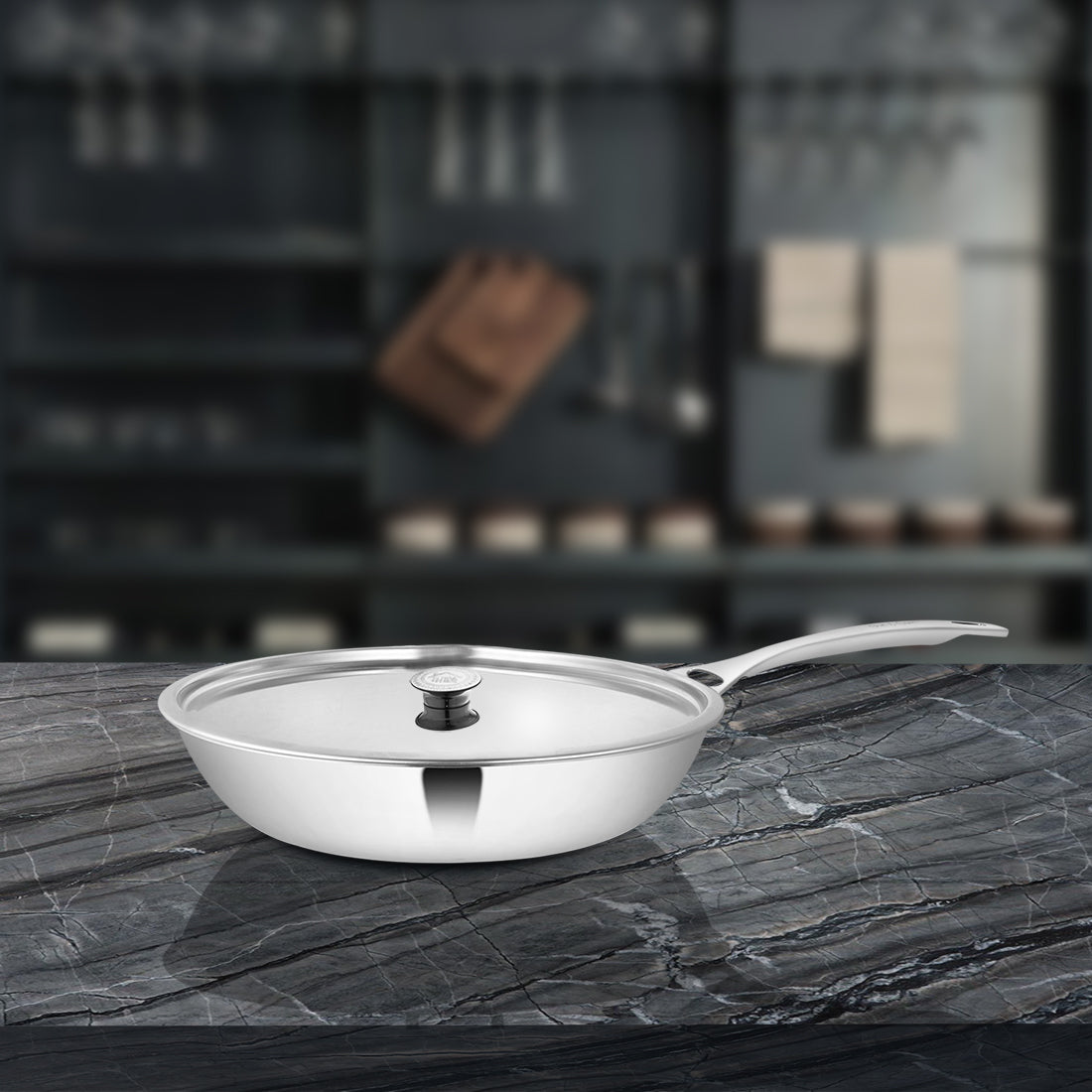 Stainless Steel Heavy Weight Fry Pan with SS Lid Platinum