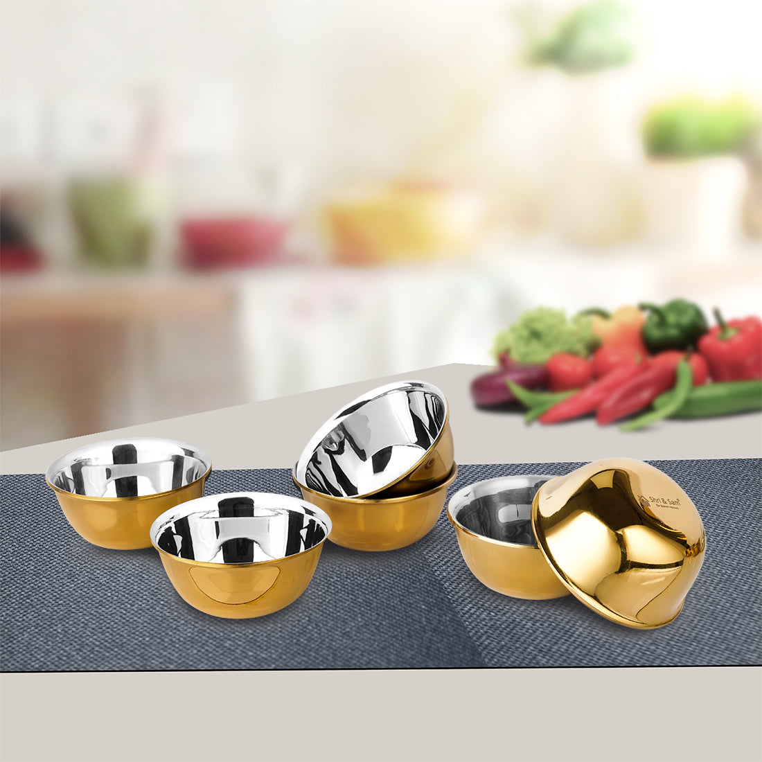 Stainless Steel 6 PCS Small Bowl with Gold PVD Coating Signature - Shiny