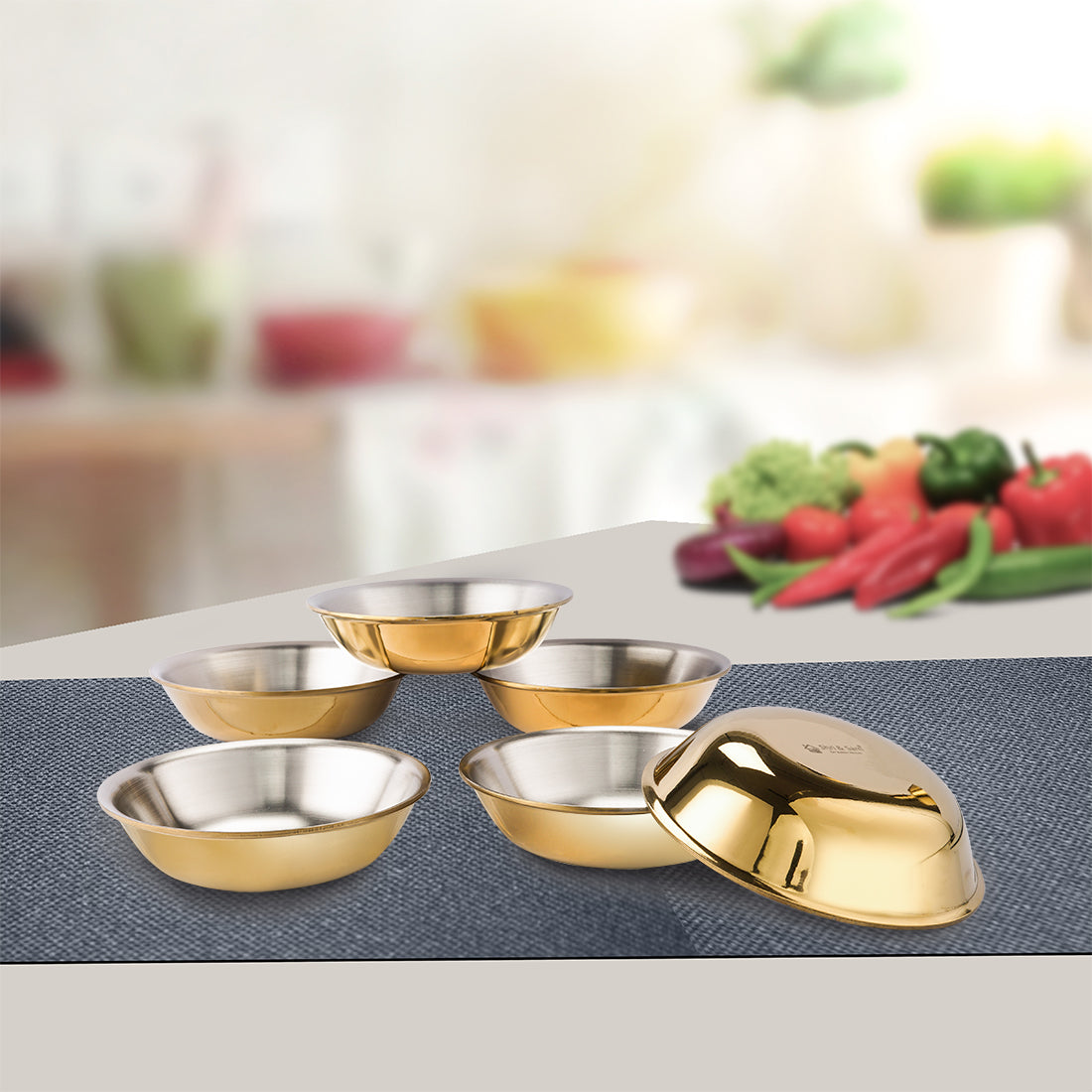 Stainless Steel 6 PCS Big Bowl with Gold PVD Coating Signature - Matt