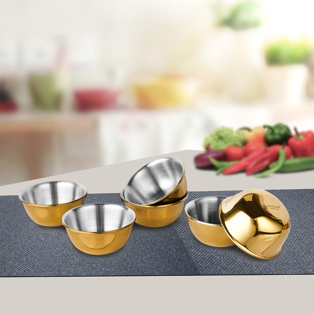 Stainless Steel 6 PCS Small Bowl with Gold PVD Coating Signature - Matt