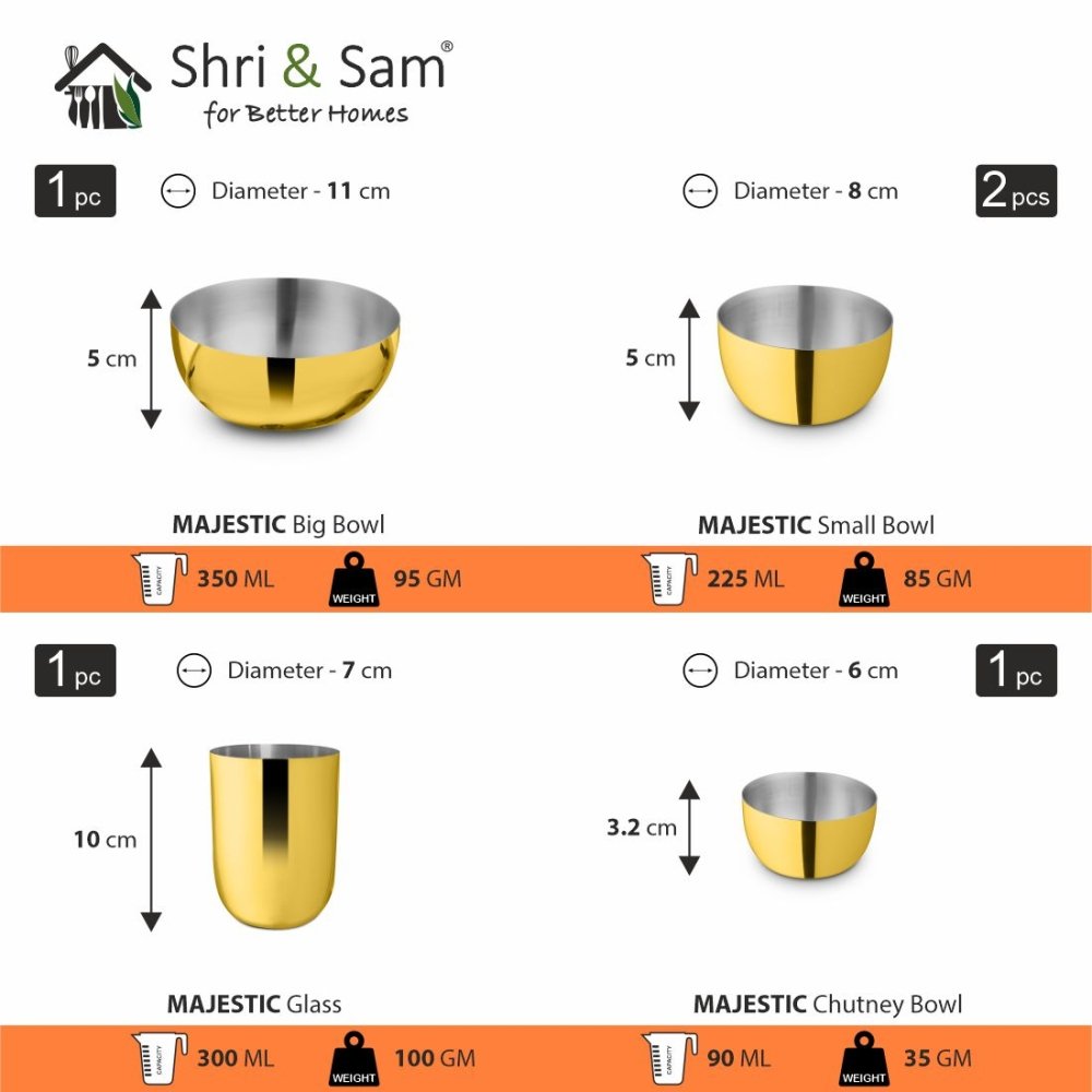 Stainless Steel 15 PCS Dinner Set with Gold PVD Coating Majestic