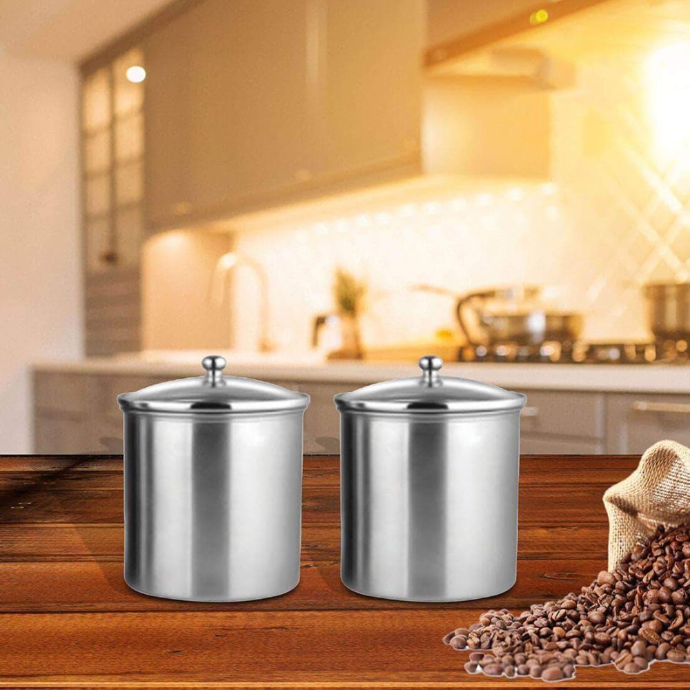 Stainless Steel 2 PCS 1000 ML Storage Canister with Air Tight Glass Lid Candy