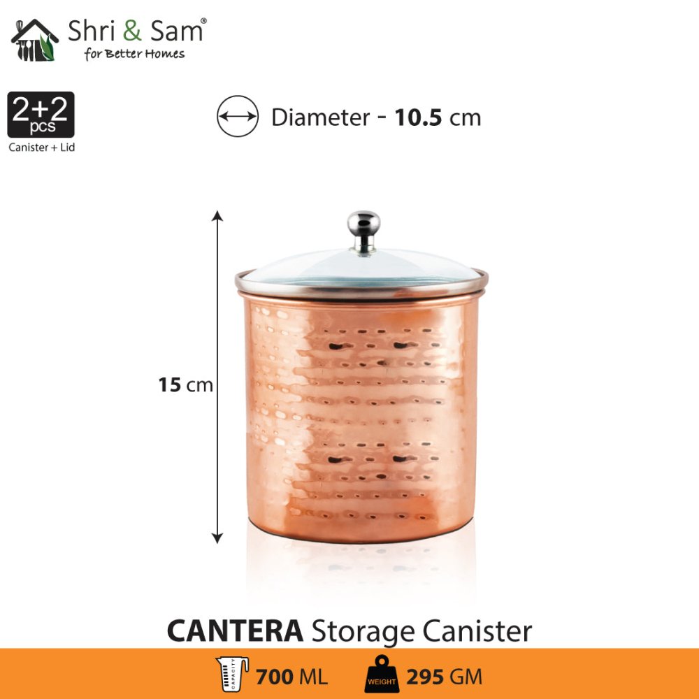 Stainless Steel 2 PCS 700 ML Storage Canister with Air Tight Glass Lid Cantera