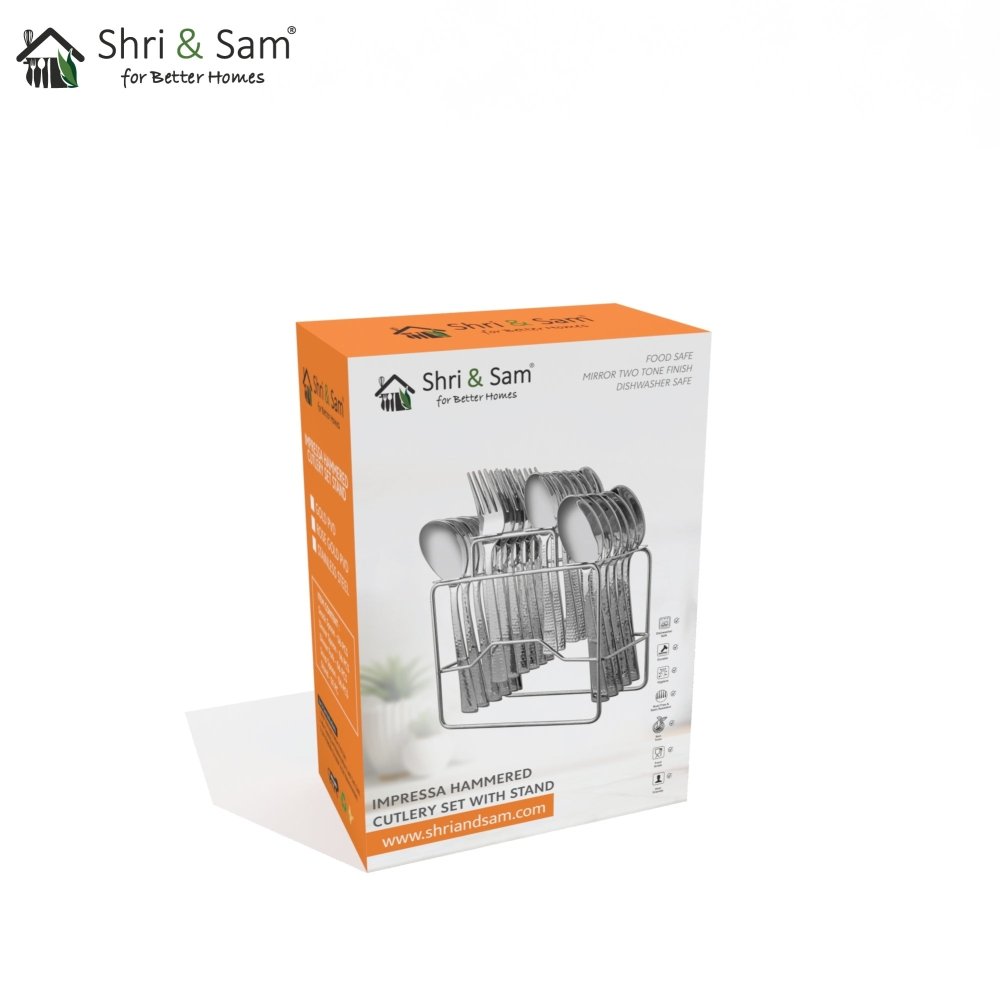 Stainless Steel 24 PCS Cutlery Set with Stand Impressa Hammered