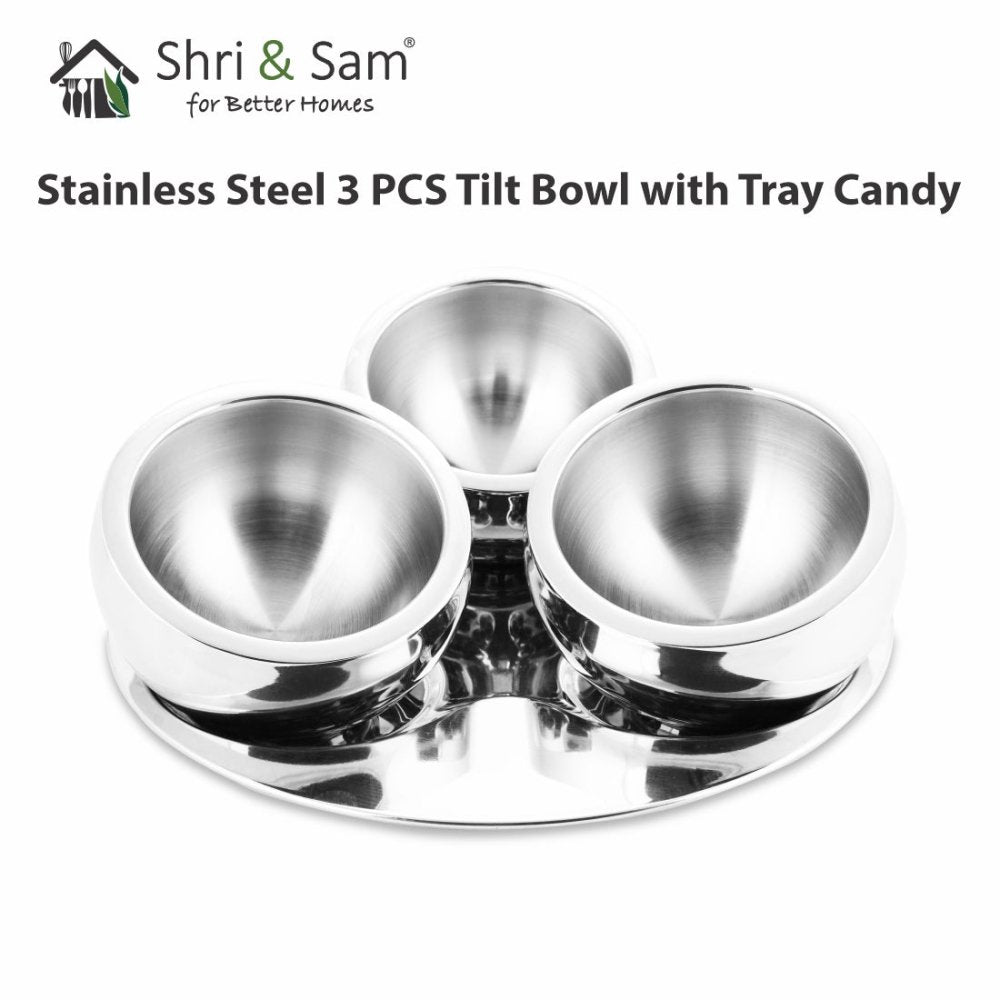 Stainless Steel 3 PCS Tilt Bowl with Tray Candy