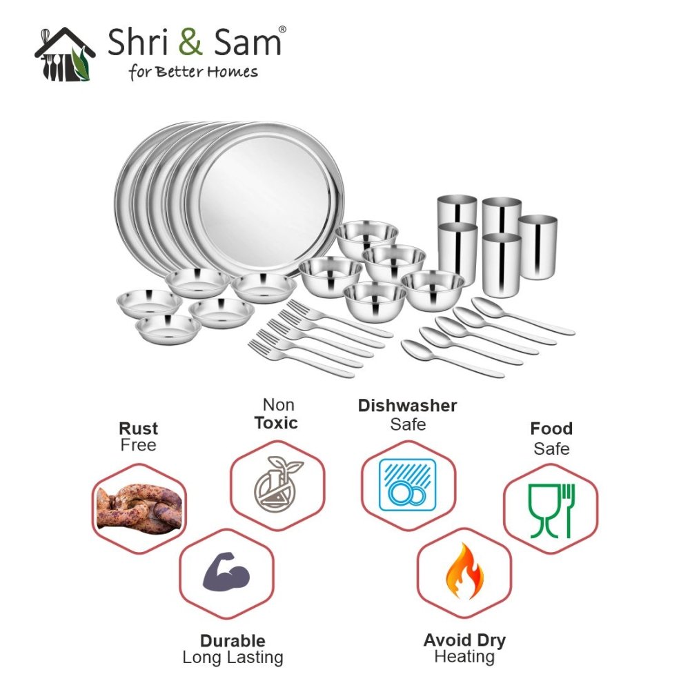 Stainless Steel 30 PCS Dinner Set (6 People) Shagun