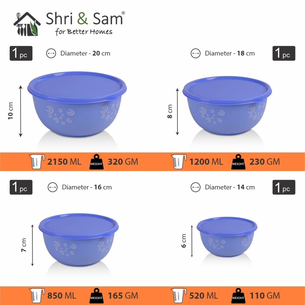 Stainless Steel 4 PCS Microwave Friendly Blue Storage Bowl Europa