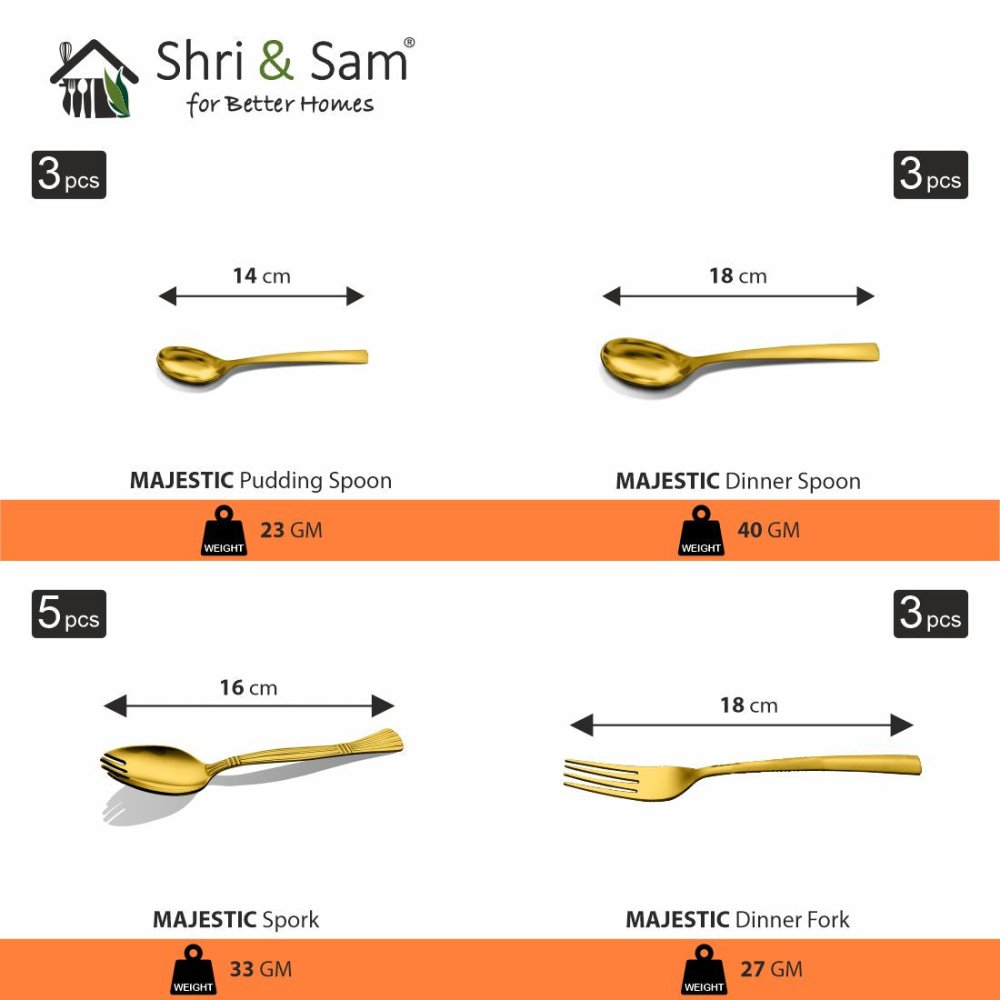 Stainless Steel 42 PCS Dinner Set (3 People) with Gold PVD Coating Majestic