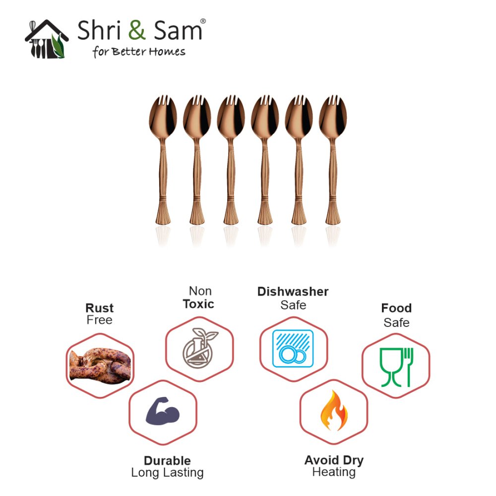 Stainless Steel 6 PCS Cutlery with Rose Gold PVD Coating Spork 2 IN 1