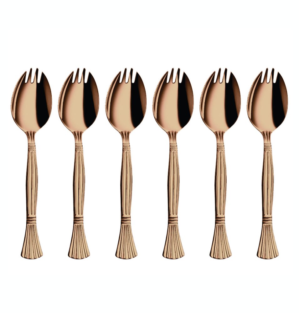 Stainless Steel 6 PCS Cutlery with Rose Gold PVD Coating Spork 3 IN 1