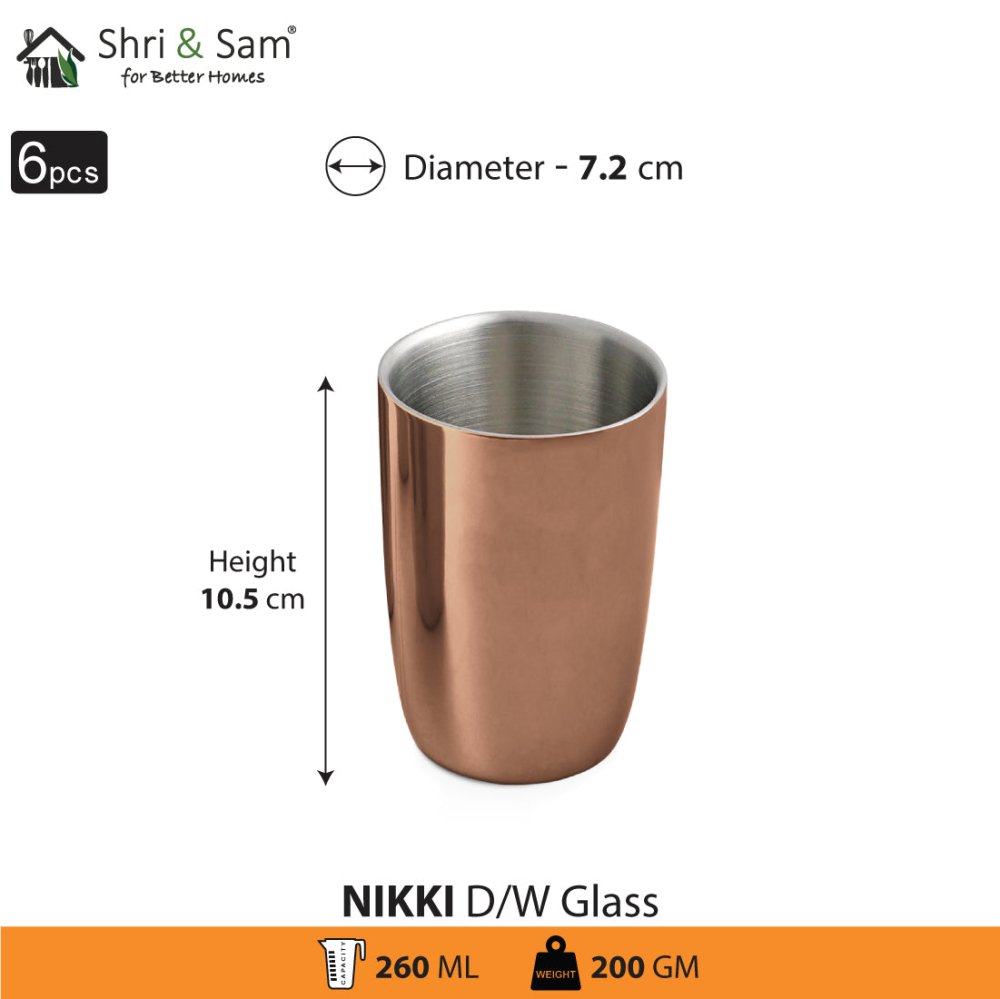 Stainless Steel 6 PCS Double Wall Glass with Rose Gold PVD Coating Nikki