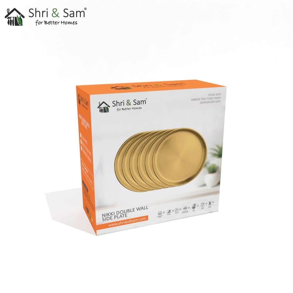 Stainless Steel 6 PCS Double Wall Side Plate with Gold PVD Coating Nikki