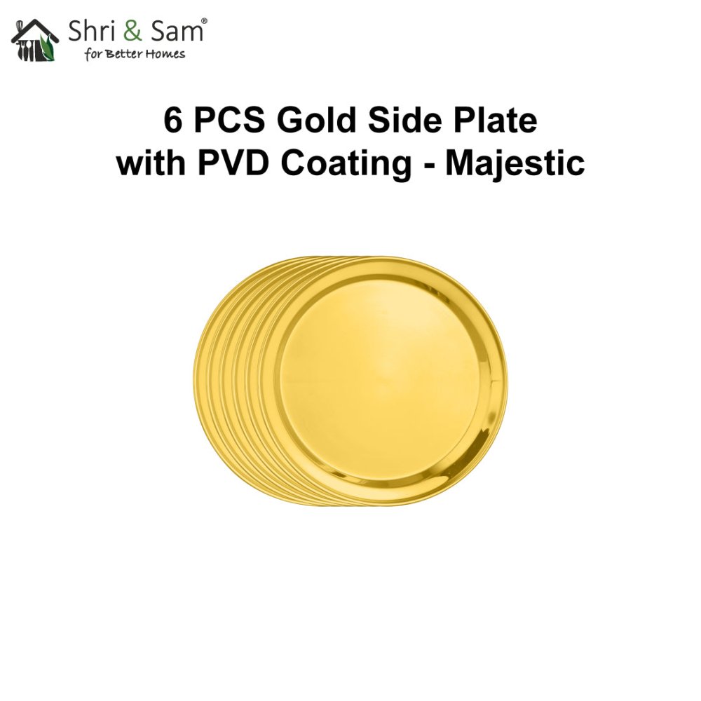 Stainless Steel 6 PCS Side Plate with Gold PVD Coating Majestic