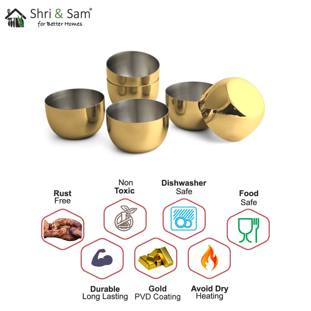Stainless Steel 6 PCS Small Bowl with Gold PVD Coating Majestic