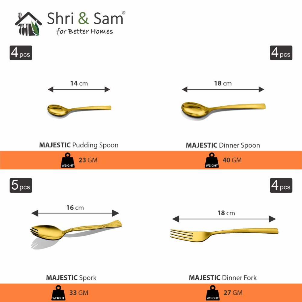 Stainless Steel 60 PCS Dinner Set (4 People) with Gold PVD Coating Majestic