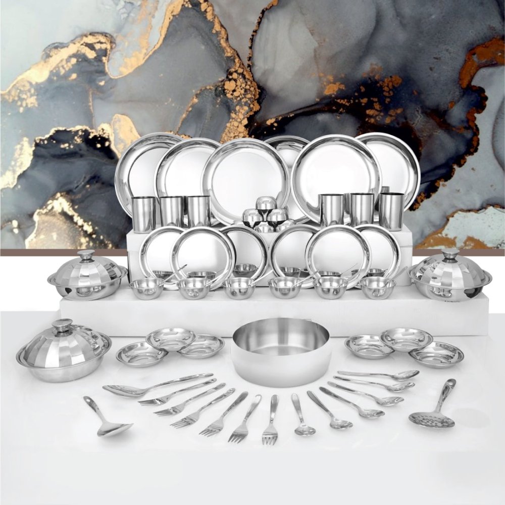 61 PCS - Dinner set (6 People) | Shiny | Stainless Steel | Dinnerware